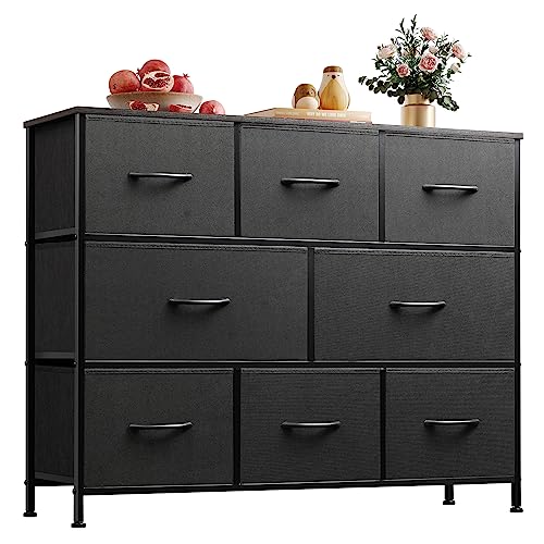 Wlive Fabric Dresser For Bedroom, Storage Drawer Unit, Bedroom Dresser Tv Stand For 32 40 43 Inch Tv, Wide Dresser With 8 Large Deep Drawers For Office, College Dorm, Charcoal Black #TOP16