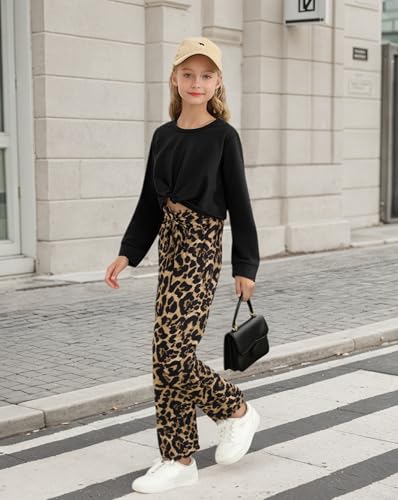 Girls 2 Piece Outfits Long Sleeve Twist Front Shirts and Camo Pants Sets for Fall Winter Sweatsuits Size 5-14Y3