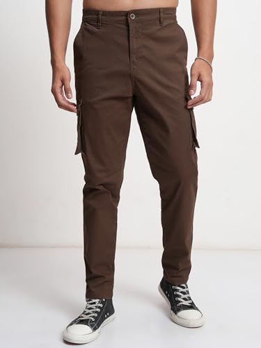 Image of Highlander Men's High-Rise Straight-Fit Cargo Trousers | Utility Pockets | Fashion & Function Blend | Carpenter Fit | Men Trousers | Trousers for Man |Cargo Pants for Men
