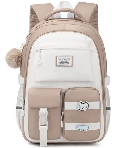 School Backpack for Girls, Cute Teens Backpack for Middle High School Student, Laptop Backpack College Women Bookbag for Teacher Travel, Khaki Beige