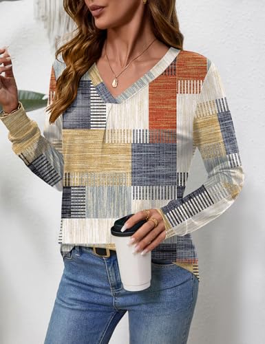 LUYYA Women's Long Sleeve Pleated V Neck Blouse Business Casual Tunic Top Loose Fit Work Shirt 20254