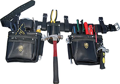 Zakco Pro-19 Genuine Full Grain Black Leather Heavy Duty Multi Pockets Construction Rig, Carpenters Tool Belt, 2 Leather Pouches Tool Belt, Framer’s, Handyman, Roofer’s Tool Belt & Tool Organizer #TOP1