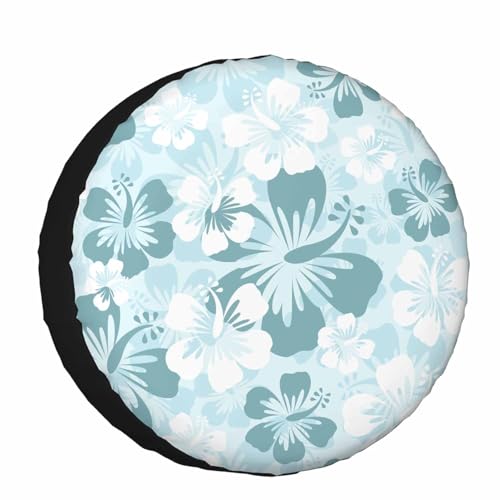 Image of Hibiscus Spare Tire Cover 15 inch for RV Trailer Hawaii Flower Floral Light Green and White Wheel Protectors Weatherproof Polyester Tire Case for All Cars SUV Camper Travel