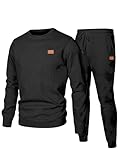 JMIERR Herren Jogginganzug Set 2-Teiliger Sweatshirt Trainingsanzug Casual Sportanzug Pullover Sweatshirts Herren Laufanzug mit Strukturmuster,Schwarz XL