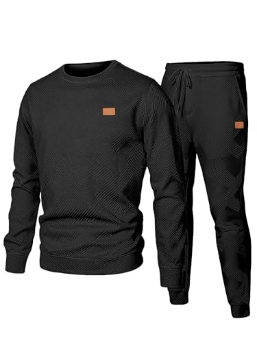 JMIERR Herren Jogginganzug Set 2-Teiliger Sweatshirt Trainingsanzug Casual Sportanzug Pullover Sweatshirts Herren Laufanzug mit Strukturmuster,Schwarz XL JMIERR Herren Jogginganzug Set 2-Teiliger Sweatshirt Trainingsanzug Casual Sportanzug Pullover Sweatshirts Herren Laufanzug mit Strukturmuster,Schwarz XL