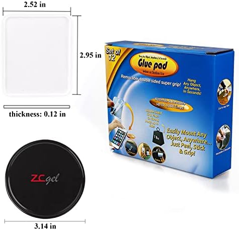 ZCGEL Double Side Dashboard Sticky Mat,Anti Slip Gel Pad, Silicone Gel Dash Pad Heat Resistant Car Phone Sticky Mat or Car Dashboard Office Home Stick Anything Anywhere12pcs
