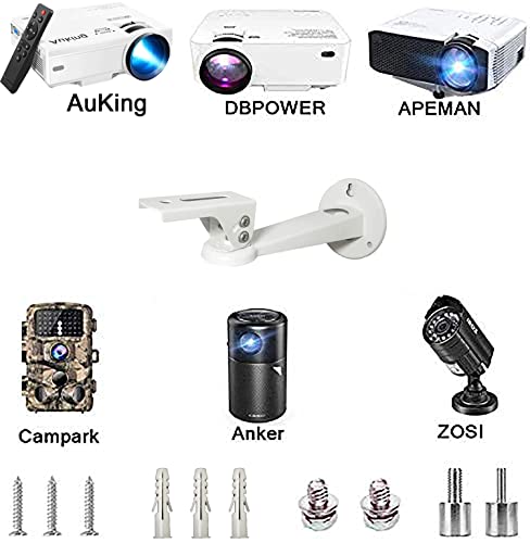 2-Be-Best Universal Projector Wall Mount Angle Adjustable 360°Rotation Load 8 lbs Length 7.8 in Projector Hanger with Mounting Screw Thread Adapters White for Mini Projector Camera Camcorder CCTV