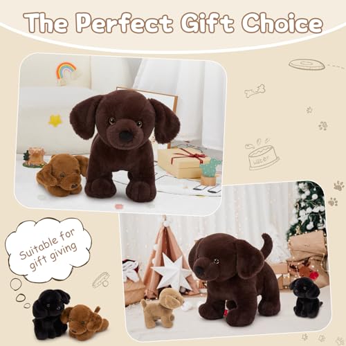 MorisMos 4 stücke Labrador Retriever Plüschtier Set, 40cm riesen Hund Kuscheltier Stofftier XXL Realistisch mit 3 Babys welpen im Bauch, Plüschhund Weihnachten Geschenk für Kinder Baby
