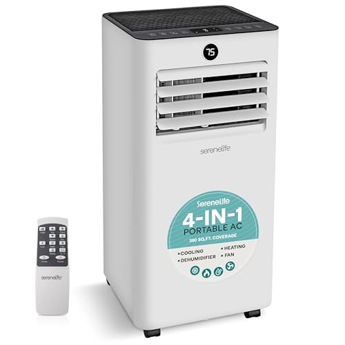 SereneLife 8,000 BTU Portable Air Conditioner and Heater, Small AC with Dehumidifier and Fan, Mini AC Unit with 350 Sq. Ft. Coverage, Includes Remote Control and Window Mount Kit