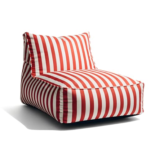 Gutekissen Sitzsack Erwachsene XXL - Outdoor Sitzkissen Wetterfest - im Streifen-Design - bequemer Loungesessel für Terrasse Balkon Garten & Patio UV-beständig - 72x102x65cm (Rot)