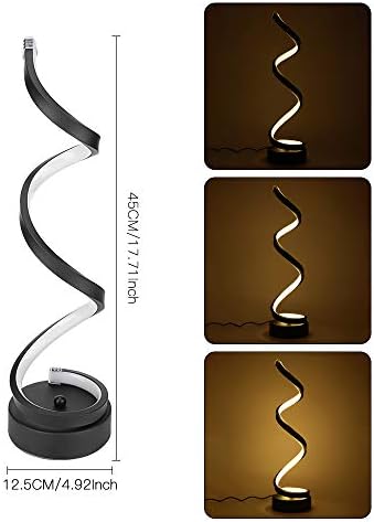ELINKUME Spiral LED Table Lamp,Stepless Dimmable Bedroom Bedside Lamp,12W Warm White,Modern Minimalist Lighting Design,Black Stylish Desk Lamps for Living Room and Office