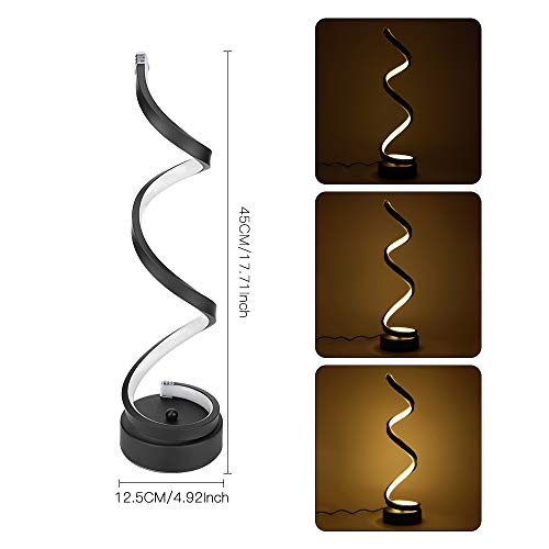ELINKUME Dimmable LED Spiral Table Lamp, Modern Minimalist Lighting Design,12W Warm White Stepless Dimming Curved Bedside Lamp, for Bedroom Living Room Office (Black)… (Best)
