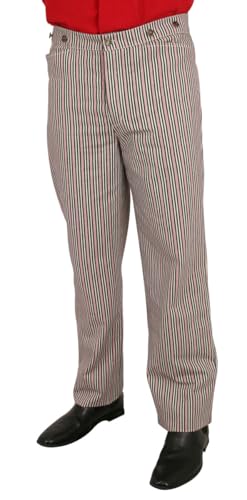 Historical Emporium Men's High Waist Fillmore Striped Cotton Trousers, Victorian Western Pants with Suspender Buttons2