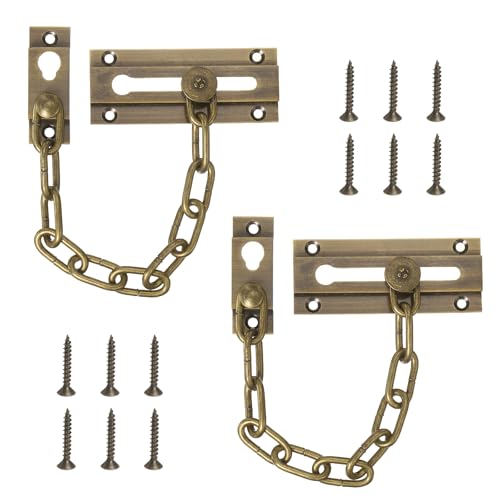 sourcing map 2 serrature a catena per porta, protezione per porta con vite, serratura resistente per casa, ufficio, appartamento hotel, porta interna, bronzo