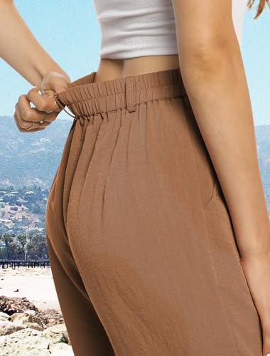 Image of Feiersi Womens Casual Wide Leg Pants High Waisted Button Down Straight Long Trousers Palazzo Pants