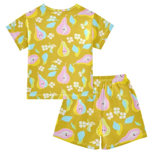 Pear Flowers Leaves Gold Pajama Set Short Sleeve PJ Set Cotton Summer Pajamas Sleepwear Soft 5Y2