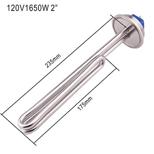 Dernord 2 Inch (Od64) Tri-Clamp 120V 1650W Foldback Heating Element Electric Water Heater With Low Watt Density #TOP6