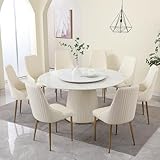 Legendstone 59' Round Dining Table Set for 8 with Lazy Susan, Modern Sintered Stone Kitchen Table with 31.5' Detachable Turntable and 8 PU Leather Chairs, 9-Piece Dinner Room Table Set