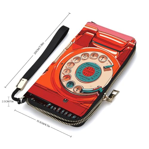 England UK Retro London Telephones Ladies' Leather Wallet With Hand Strap Slim Vertical Purse Wallets Card Case Long Zip Around Long Wallet Credit Cards Holder Phone Clutch2