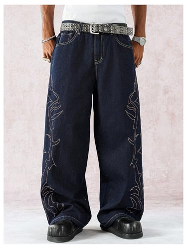 Men's Graphic Baggy Jeans Hip Hop Wide Leg Denim Pants with Pockets Streetwear3