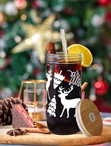 Christmas Cups, New Year Gift 24Oz Christmas Mason Jars With Lid And Straw Cute Christmas Gifts For Mom Women Men, Tumbler Drinking Glasses Coffee Cups Cookie Jar Decor Glassware Water Bottles #TOP2