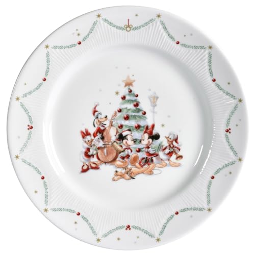 Fyrklövern Disney Weihnachten Speiseteller – Offiziell Disney-Lizenziert – Micky & Freunde Weihnachtsfreude – 4er-Set aus Porzellan, 27 cm