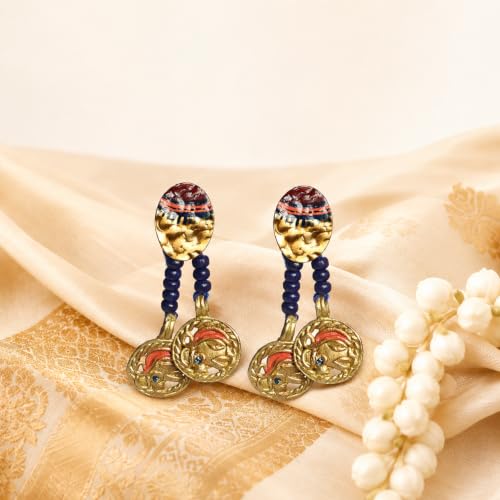 Image of Royal Queen & Empress Handcrafted Tribal Dhokra Earrings Collection for Women - Wooden, Fabric & Round Statement Ethnic Designs in Multiple Colours