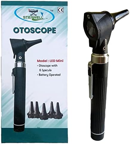 STEPWELL LED Otoscope (White Light) Pocket Scope, with Battery Handle (Black)