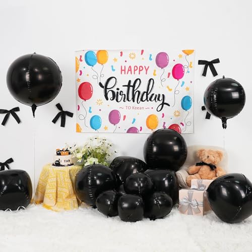 Image of 12PCS Metallic Black Round Foil Balloons 22 inch 15 inch 10 inch Large Mylar Balloons | Shiny Black 4D Ball Balloons for Birthday Party, Graduation, Wedding, Christmas, New Year, Disco Prom Party Decorations