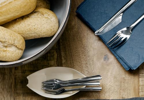 Amefa Leaves Re-usable Washed Cutlery Sets [50 Forks, 50 Spoons, 50 Knives, 50 Napkins] for Birthday Parties, Picnics, Buffets