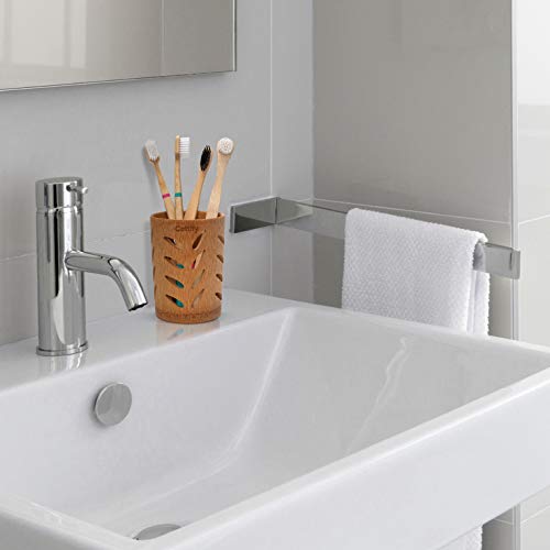 Cottify Bamboo Toothbrush Holder For Bathroom W/ Cork Base, Toothbrush Cup With Drainage, Quick Drying Bathroom Cup Holder, Toothpaste Holder For Bathroom, Wood Toothbrush Holder Drainer, Leaf Glossy #TOP5