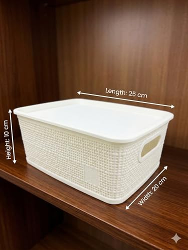 Image of SKI Vogue H1 Multipurpose Storage /Organiser Basket with Lid for Fruits, Toys, Books, Stationery, Cosmetics | Organise Kitchen, Wardrobe, counter-tops - 3 Pcs Set White (Small)