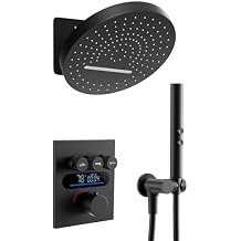 Lefton Shower System in Fahrenheit Display Battery-free, 13 Overhead Round Rainfall Shower Head with All-in-one Handheld Spray Showerhead, 4-in-1 Control System, SSWM2501 Matte Black