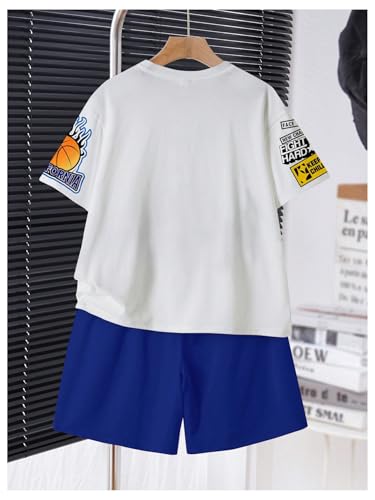 Image of BEAUDRM Boy's 2 Piece Outfits Graphic Crewneck Short Sleeve T shirt and Track Shorts Summer Clothing Sets