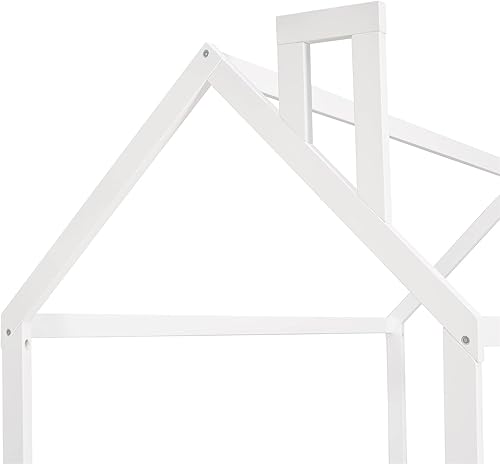 Miniatura 4 de Cama de suelo de tamaño individual con valla y puerta marco de cama Montessori con barandillas de seguridad camas de madera de tamaño individual