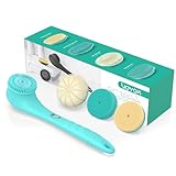 VOYOR Electric Body Brush Back Scrubber Silicone Body Scrubber Two-Way Rotating Brush Head for Deep Cleaning, Exfoliation, 4 Attachments Long Handle IPX6 Rechargeable Shower Brush BC300 (Blue)
