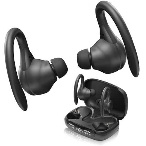 Hoquare Open Ear Headphones, Wireless Bluetooth 5.4 Earbuds with Digital Display Charging Case, Fast Charging,Waterproof air Conduction Earphones with Mic for Running, Cycling, Workout (Black 2)