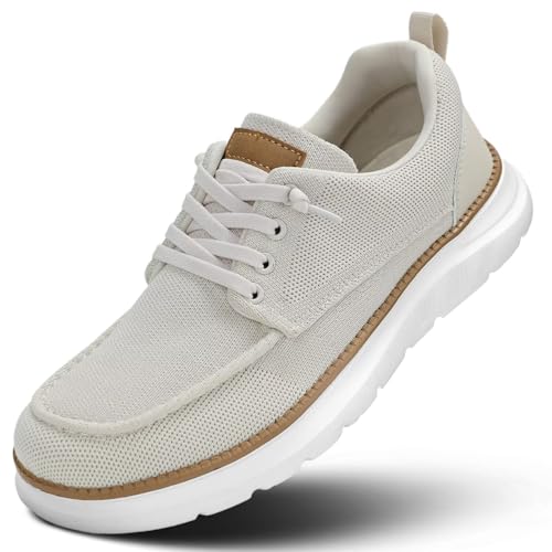 Mens Casual Slip in Loafers Boat Slip On Fashion Shoes Walking Dress Sneakers Oxfords Work Lightweight Soft Sole Beige