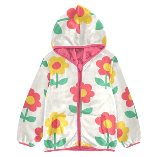 OTVEE Yellow Red Flowers Kids Hoodie Jacket Fall Spring Full Zip Warm Outwear Coat