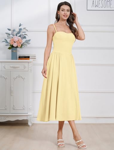 Women Floral Corset Dress Boho Spaghetti Strap Lace Up Casual Midi Dresses with Pockets Low Cut Flowy Bustier Sundress2