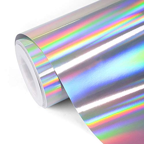 Image of HOME13 Vinyl Car Wrap Self Adhesive Vinyl Wrap Sheet Sticker & Decal Roll Film Bubble Free Air Release (24 inch x 100 inch Inch, Rainbow Chrome)