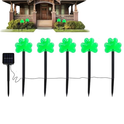 Luces al aire libre del Día de San Patricio para decorar terrazas y caminos con tréboles solares 1