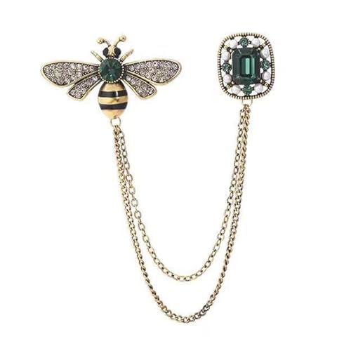 Broche Abeille Vintage pour Femme et Homme - Broche Cristaux CZ avec Chaînes à Pendeloques - Bijou Élégant pour Col, Foulard, Chapeau, Sac, Écharpe,...