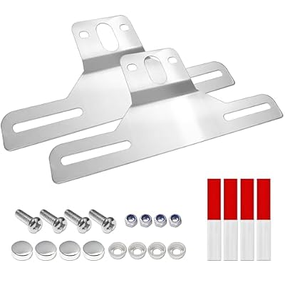 Aootf Trailer License Plate Bracket Holders- Stainless Steel Metal Car Tag Frame for Truck/RVs/Boats, 2 Pack Chrome Holder with Screw Caps and Reflective Strip