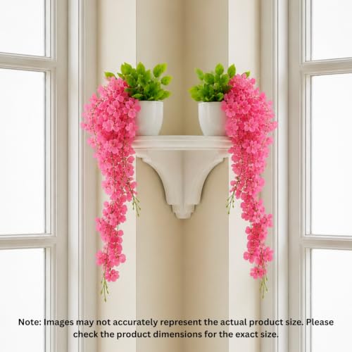Image of fancymart Artificial Flower Pink Wisteria Hanging Plant with White Pot, 60 cm Height, Pack of 2, Realistic Floral Vine for Home, Office, Living Room & Wall Decor