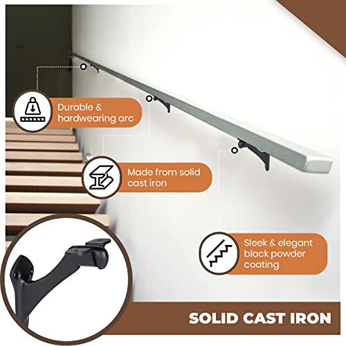 A29 Handrail Brackets, Heavy Duty Metal Railing Brackets, Banister Brackets, Handrail Brackets for Indoor Stairs, Outdoor, Railholders- Mounting Hardware Included, Black Powder Coat, Set of 2 - Thumbnail 3