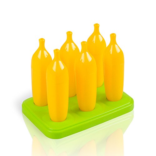 Popsicle Mold Reusable Non-Toxic Plastic Banana Ice Pop Molds Set of 6 Pieces - Fruit Shaper with Holder - Homemade Popsicle Maker for Kids And Toddlers