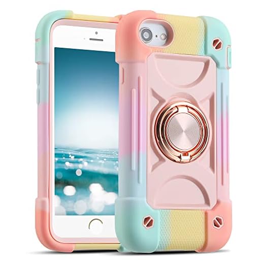 MARKILL Compatible with iPhone Se3/iPhone Se2,iPhone 6/6S Case,iPhone7/iPhone8 Case 4.7 Inch with Ring Stand, Heavy-Duty Military Grade Shockproof Phone Cover for Kids Girls. (Rainbow Pink)