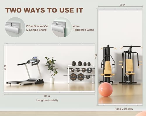 Hasipu Ganzkörperspiegel 210x100cm, Spiegel Fitnessraum groß, Wandspiegel Spiegel Tanzspiegel, Gehärtetes Glas Rahmenlose Spiegel für Garage, Fitnessstudio, Zuhause Yoga – Bild 4