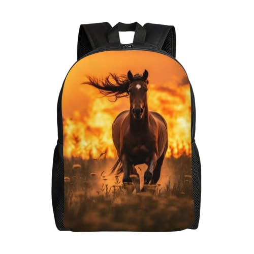 High Capacity Horse Running from Wildfire Backpack Large Multipurpose Bag Double Zipper Backpack Unisex 16 Inch